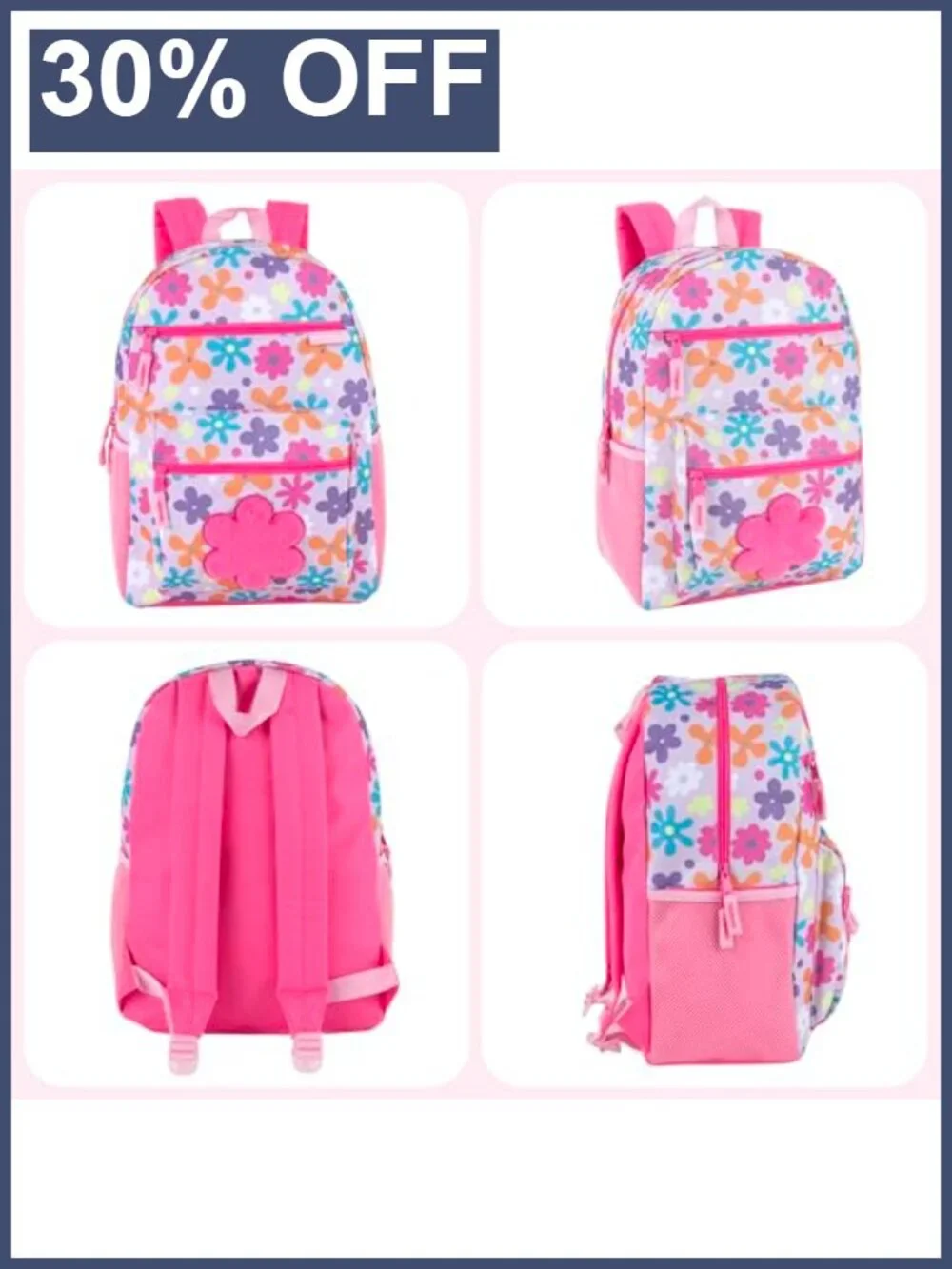 Kids Flower Backpack Plush Girls School Bag with Side Pockets Padded Straps